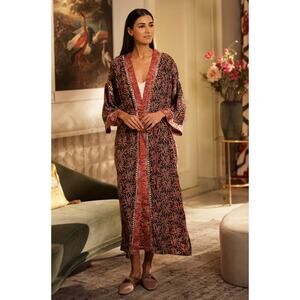 House of Rituals NEW Jaypur Saree Kimono Dark Flower Maxi Dress One Size